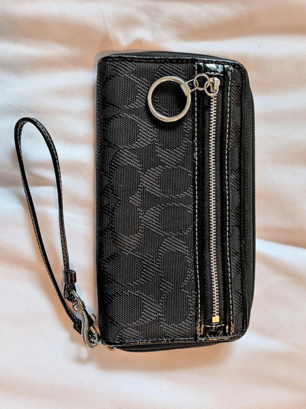 Coach Signature Stripe Accordion Zip Wristlet Wallet Black